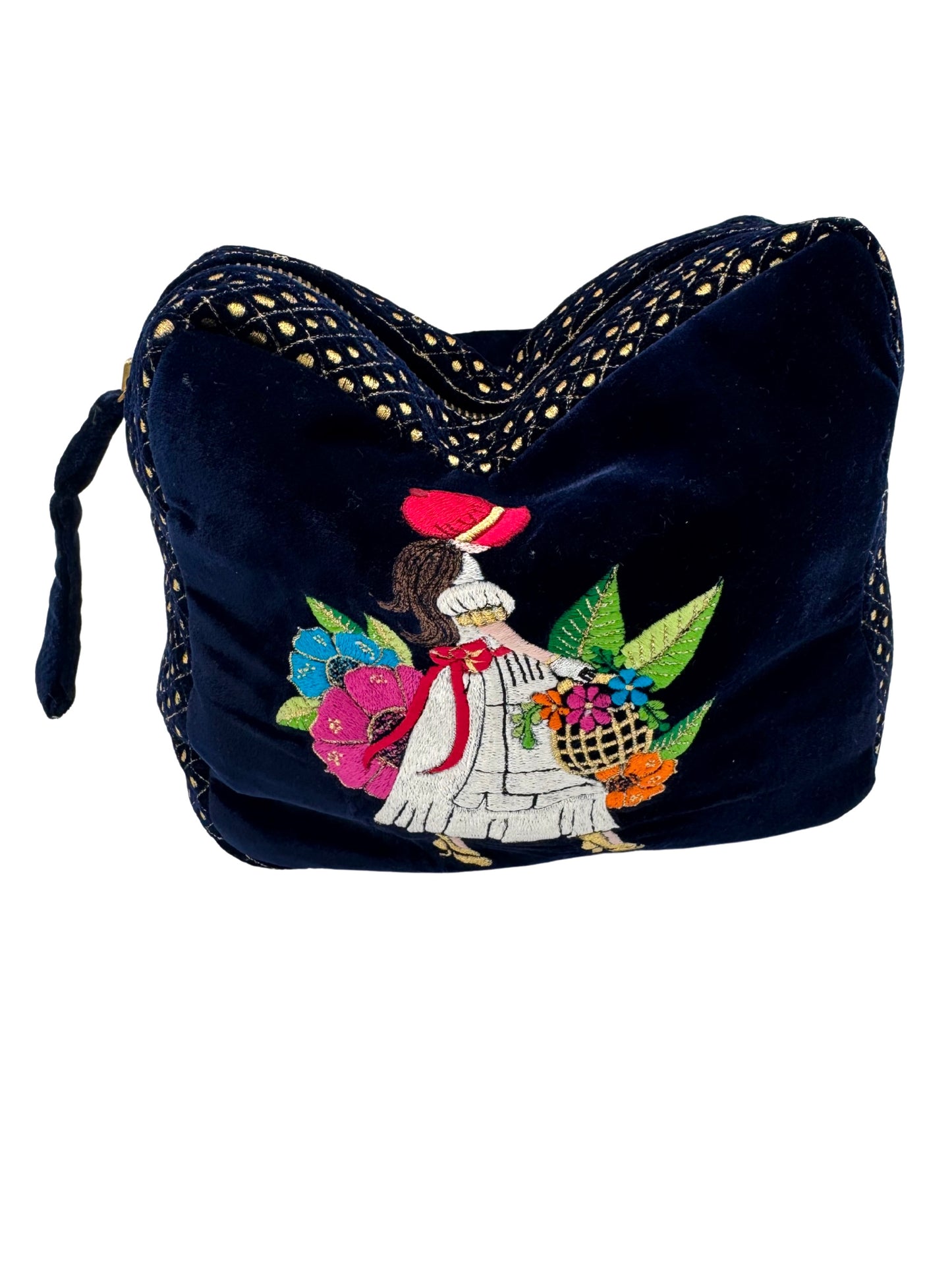 The Willow Cloud Pouch - Navy Blue - Extra Plush Embroidered Velvet Pouch.