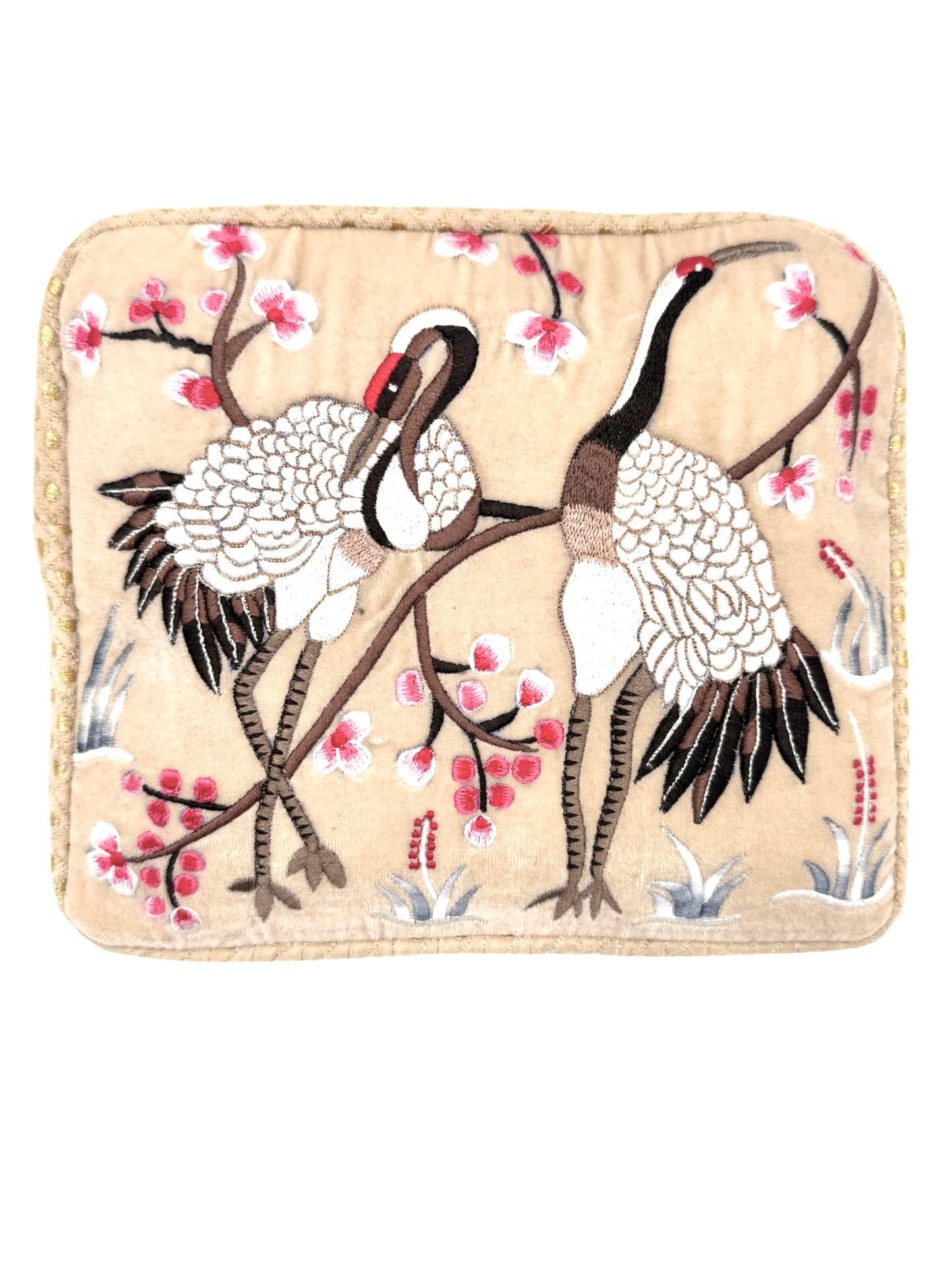 The River Luxe Pouch - Butter Cream - Quilted Embroidered Velvet Pouch