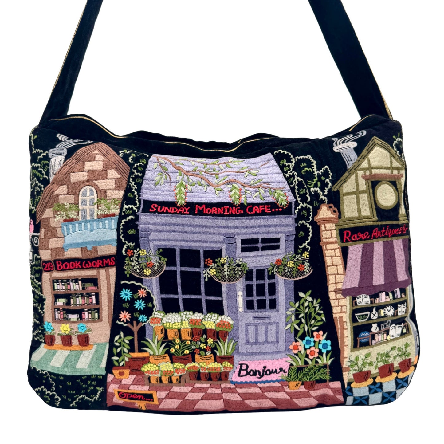 The Chelsea Luxe Tote - Ink Black - Oversized Embroidered Velvet Tote