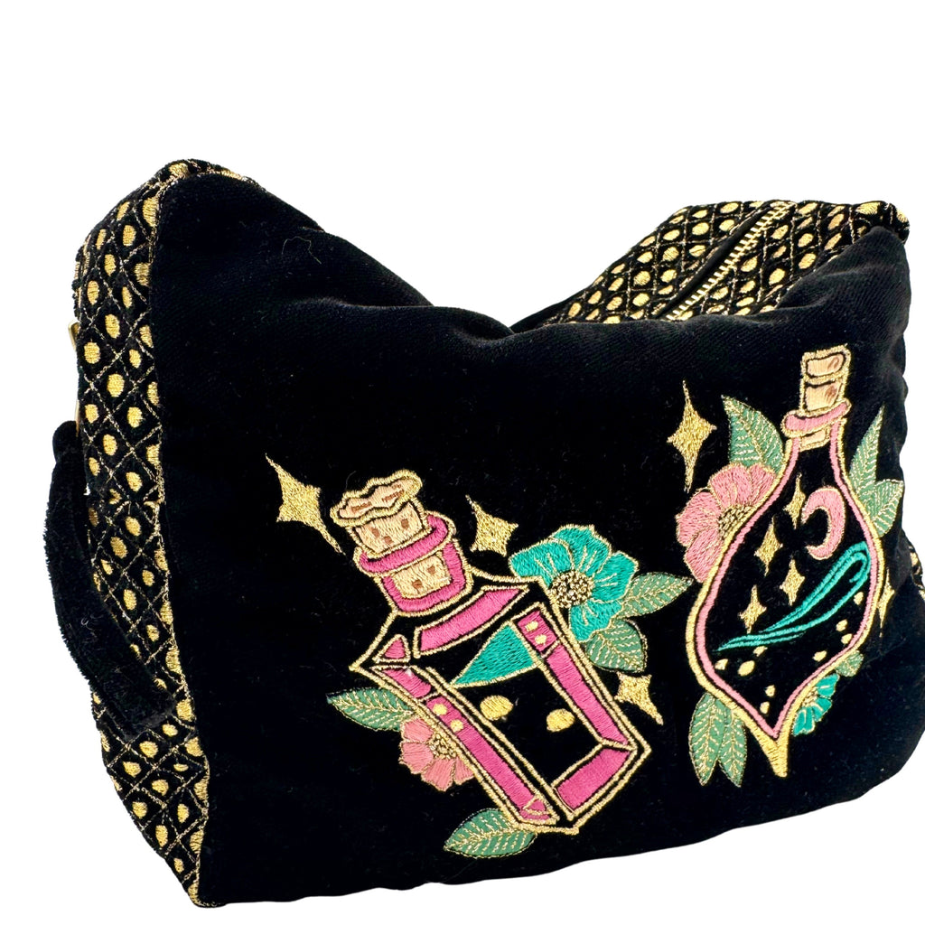 The Esme Cloud Pouch - Inky Black - Extra Plush Velvet Embroidered Pouch