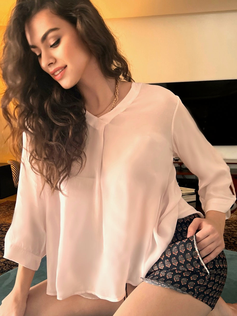 Maeve Black Printed Shorts