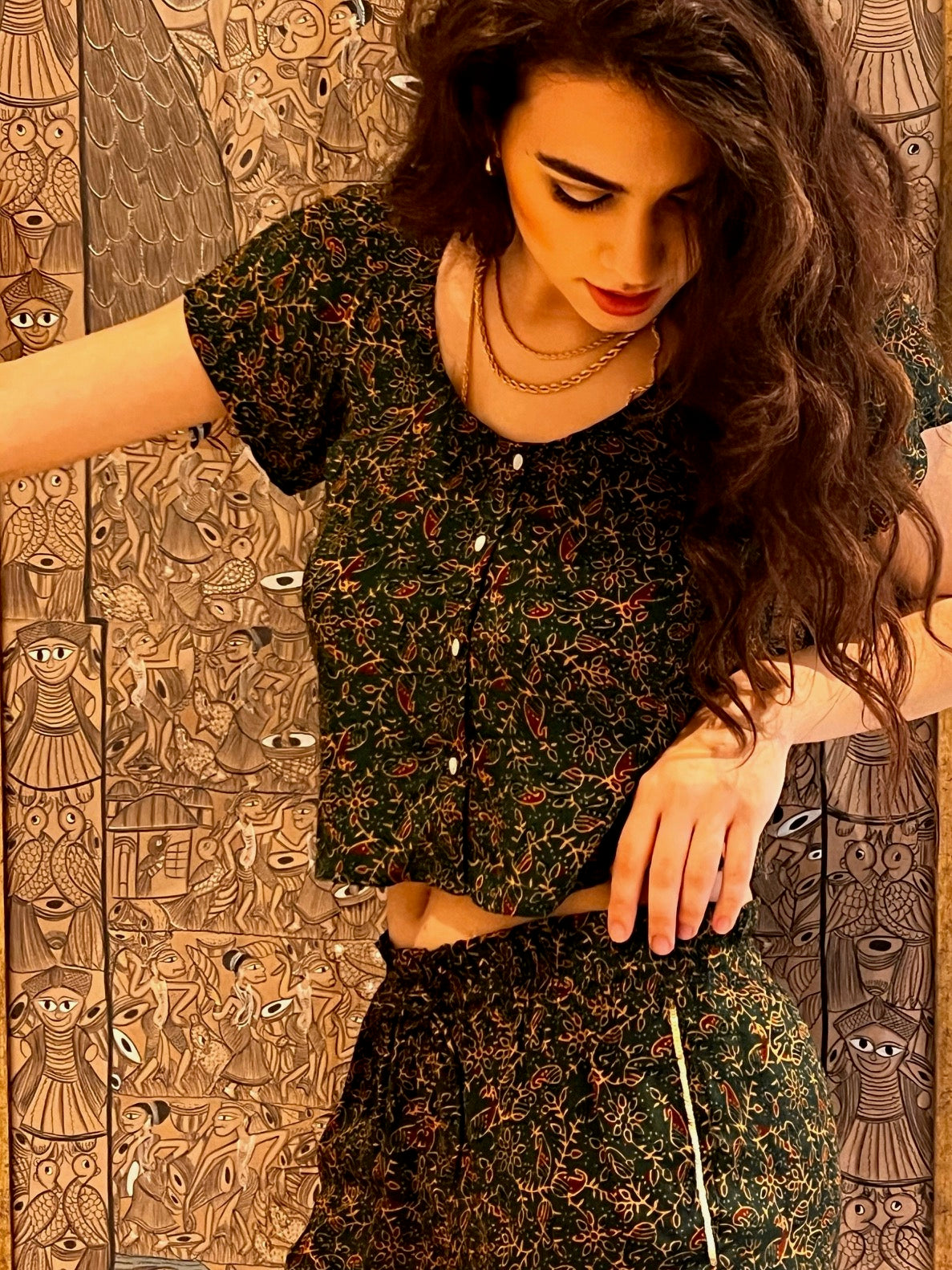 Maeve Green Printed Shorts