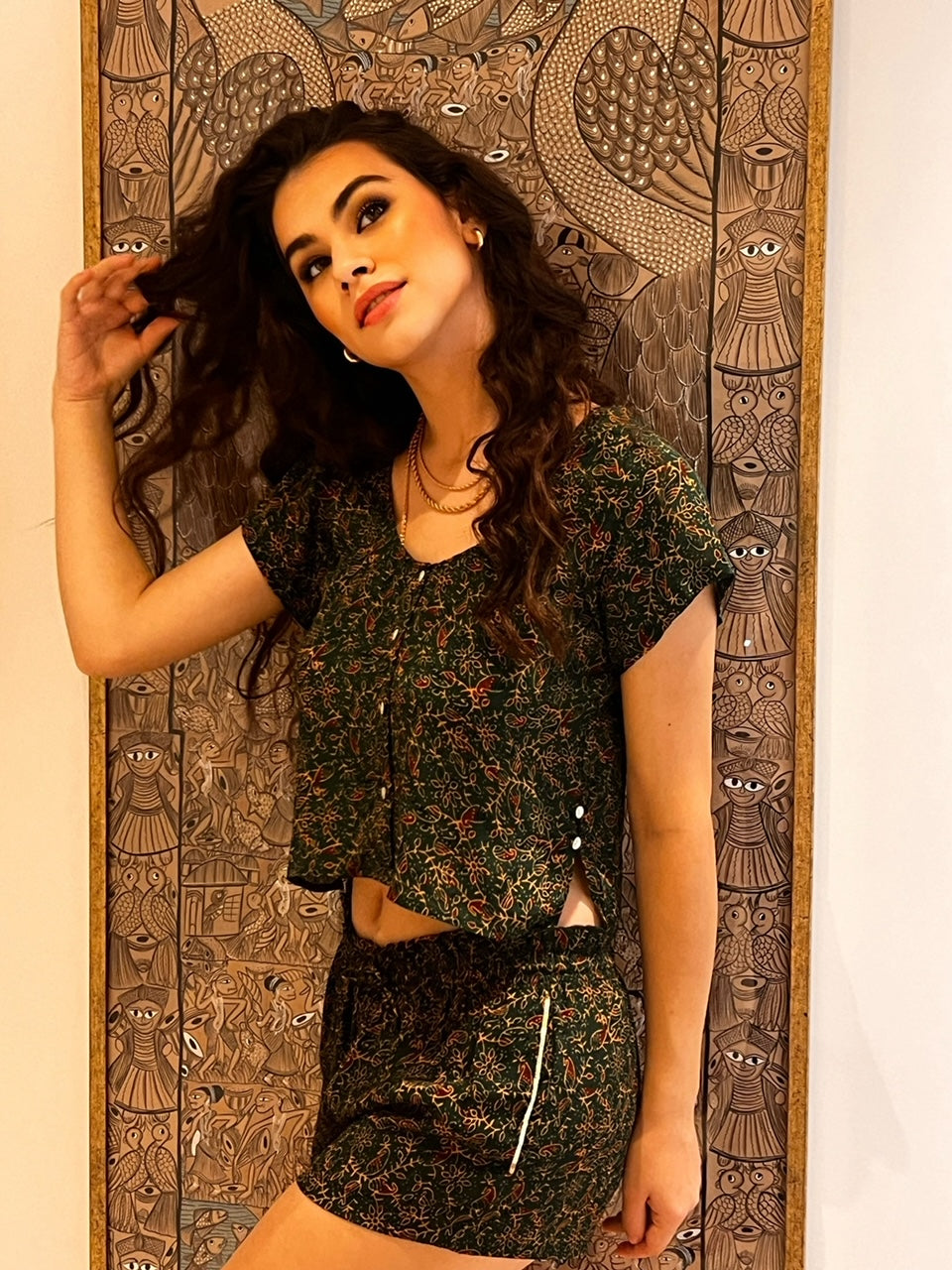 Maeve Green Printed Shorts