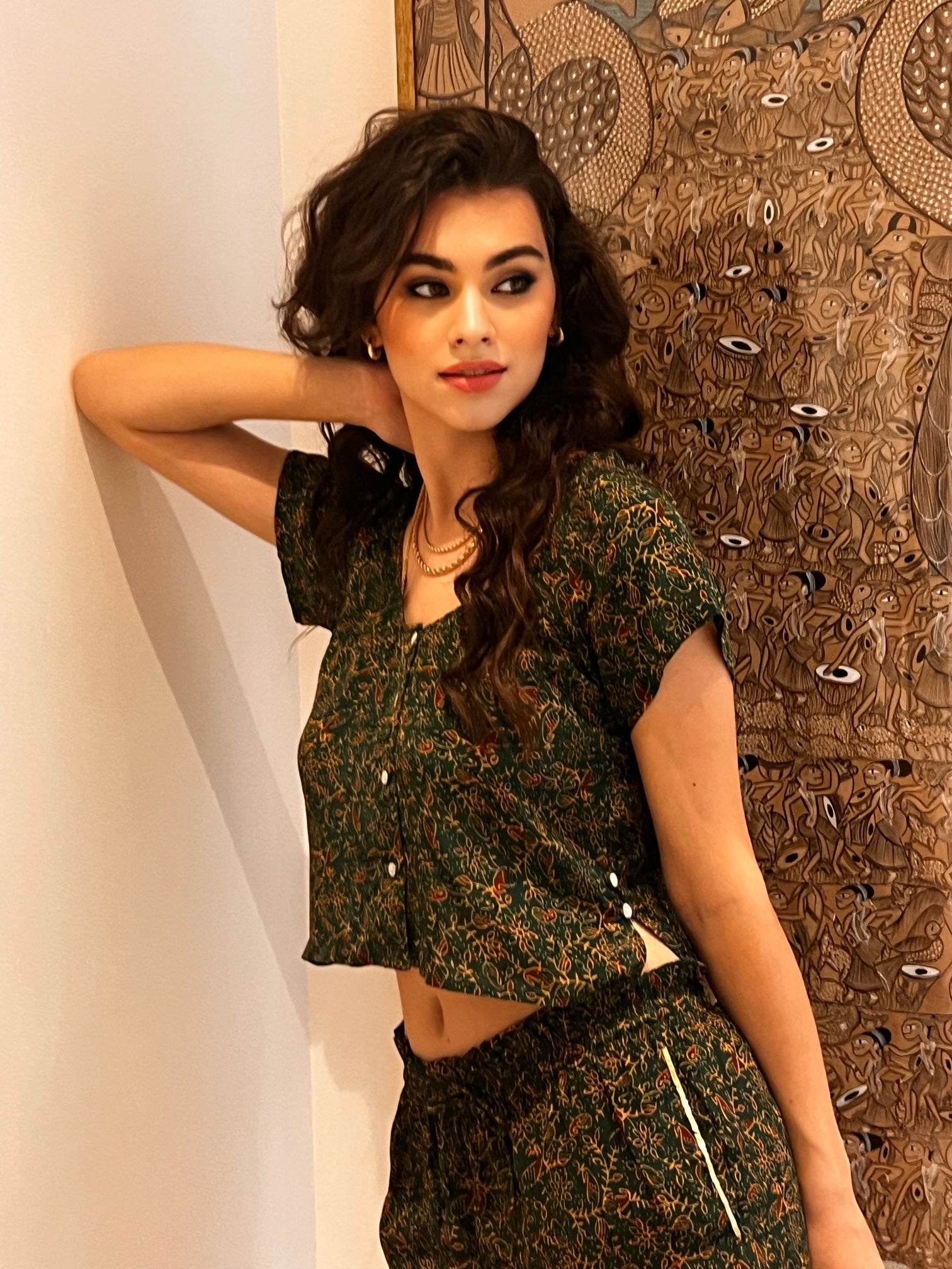 Maeve Green Printed Shorts