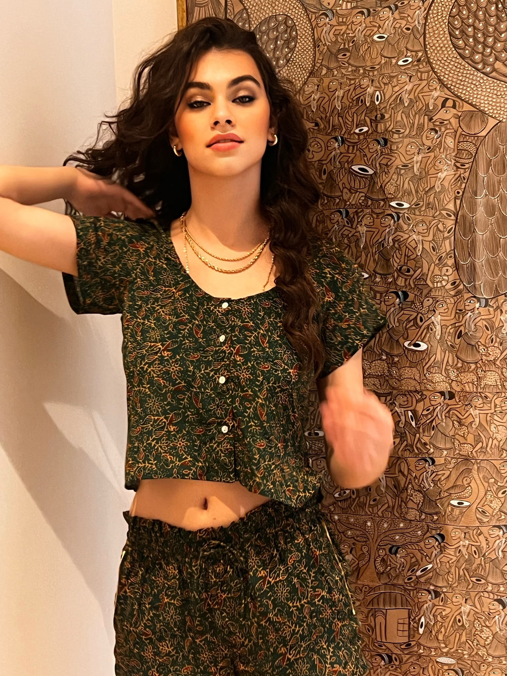 Maeve Green Printed Shorts