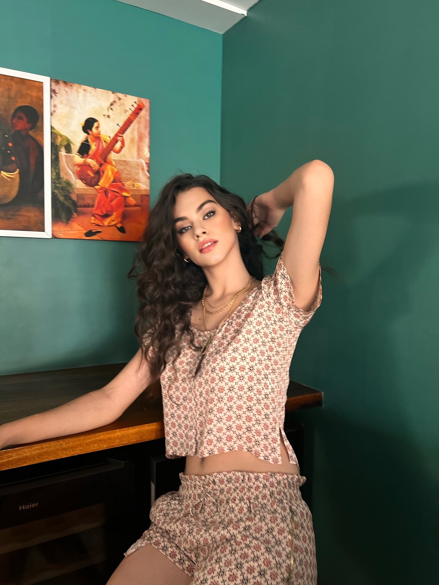 Maeve Beige Printed Shorts