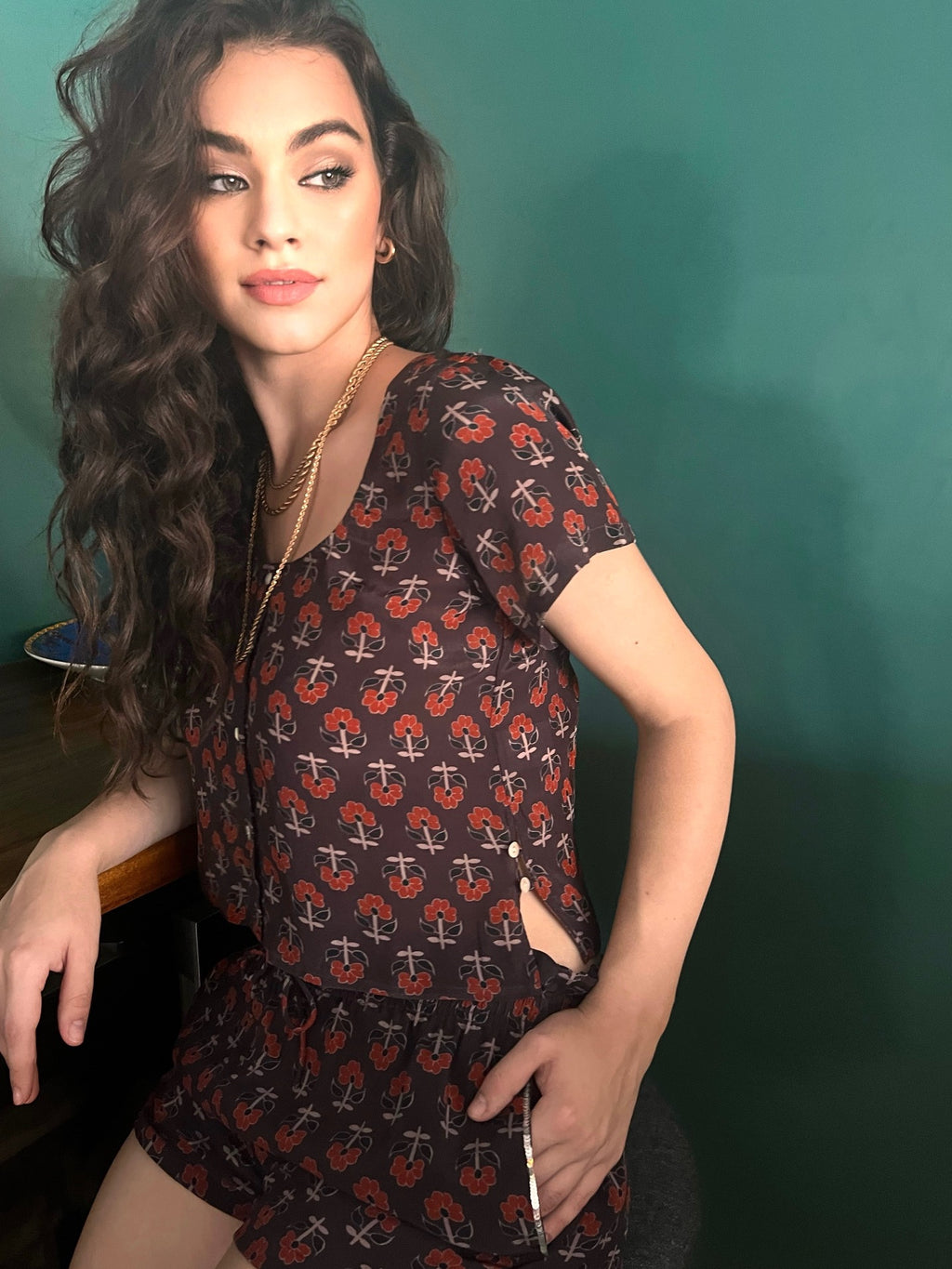 Maeve Brown Printed Shorts