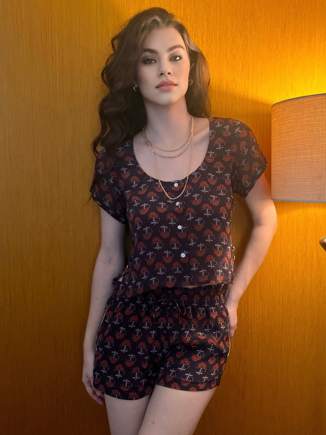 Maeve Brown Printed Shorts