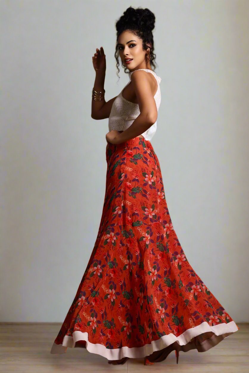 Avni Flowing Maxi Skirt Coral