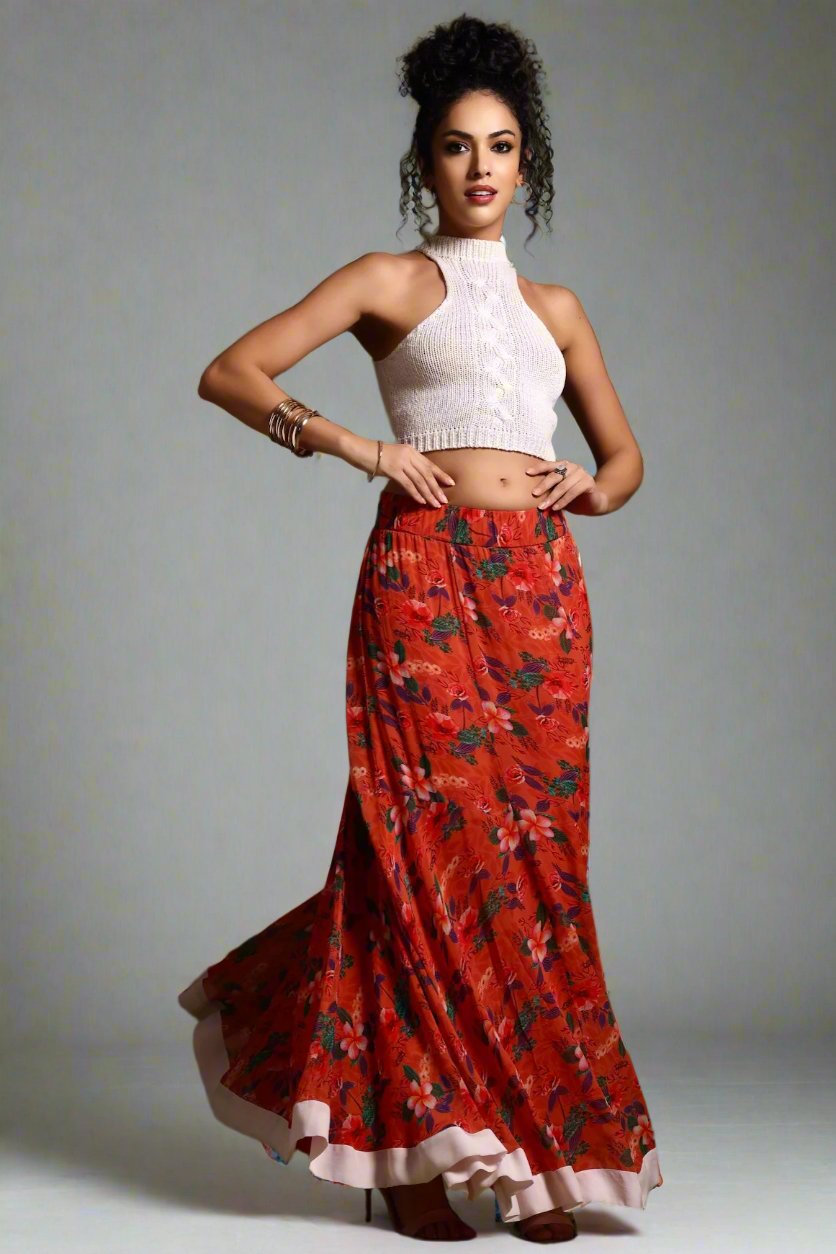 Avni Flowing Maxi Skirt Coral