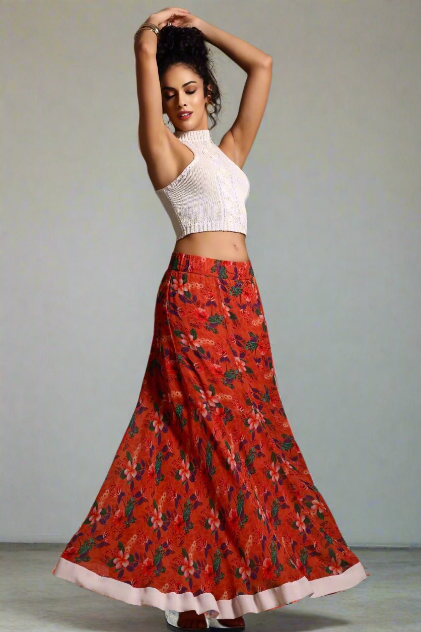 Avni Flowing Maxi Skirt Coral