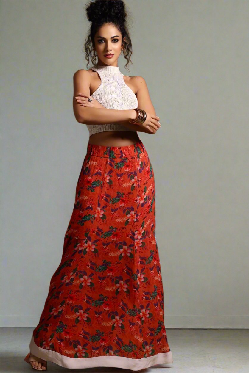 Avni Flowing Maxi Skirt Coral