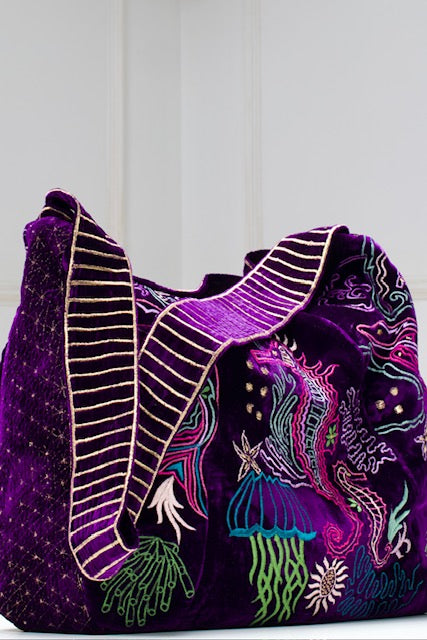 The Azores Embroidered Tote Purple