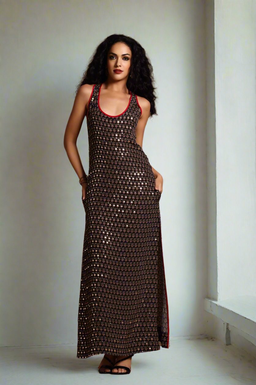 Asha Racer-Back Maxi Dress Black