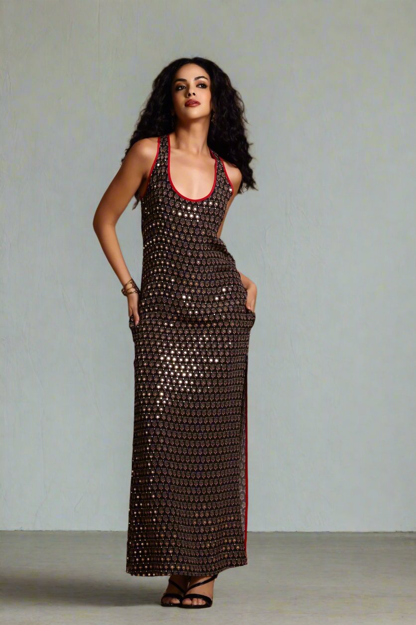 Asha Racer-Back Maxi Dress Black