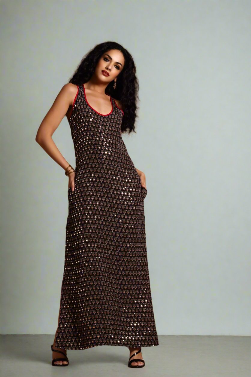Asha Racer-Back Maxi Dress Black