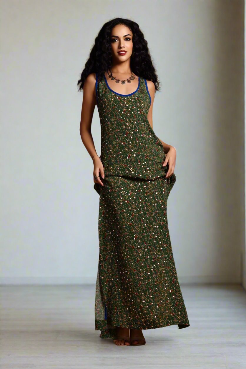 Asha Racer-Back Maxi Dress Green