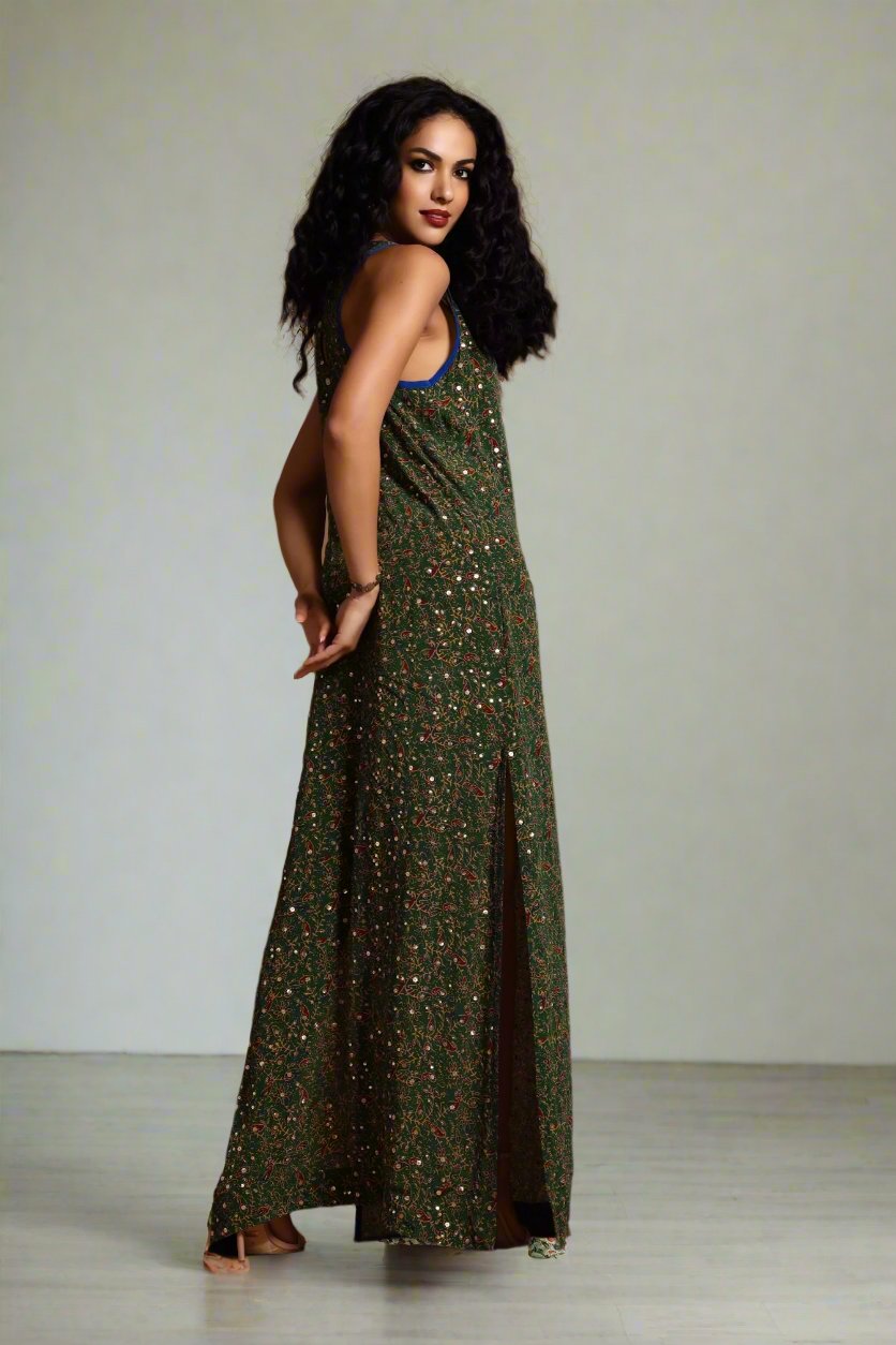 Asha Racer-Back Maxi Dress Green