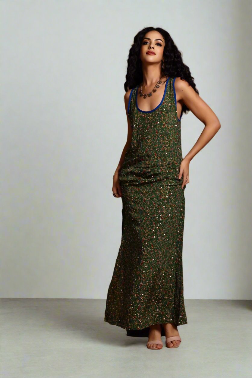 Asha Racer-Back Maxi Dress Green