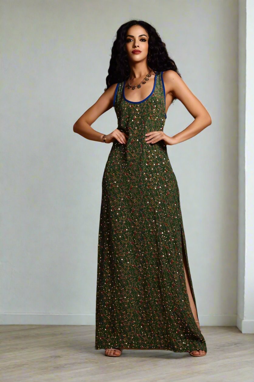 Asha Racer-Back Maxi Dress Green