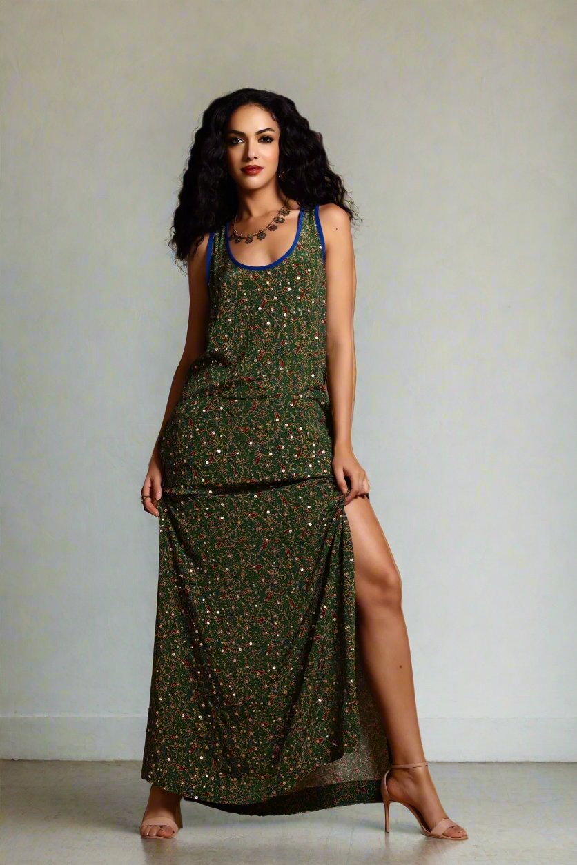 Asha Racer-Back Maxi Dress Green