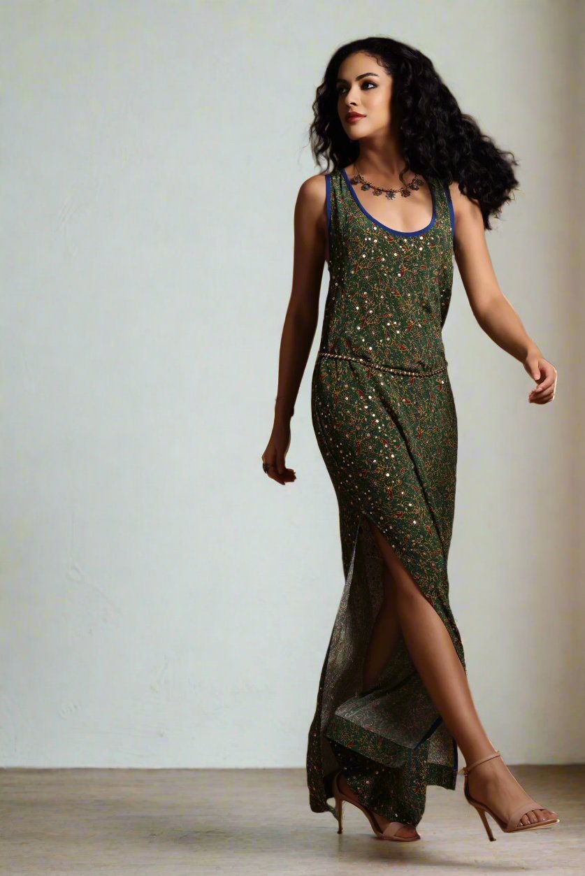 Asha Racer-Back Maxi Dress Green