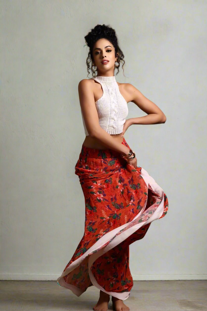 Avni Flowing Maxi Skirt Coral