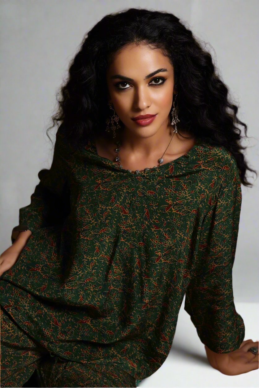 Hailey Long Sleeve Blouse Green Print
