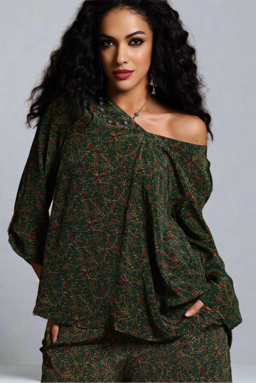 Hailey Long Sleeve Blouse Green Print