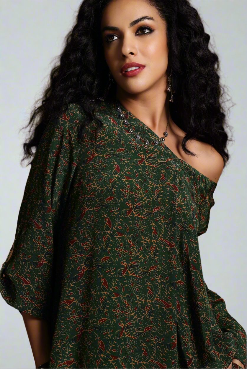 Hailey Long Sleeve Blouse Green Print