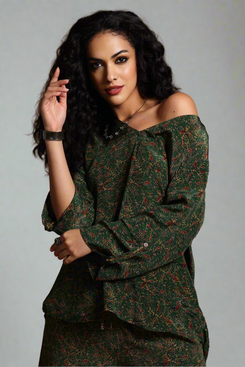 Hailey Long Sleeve Blouse Green Print