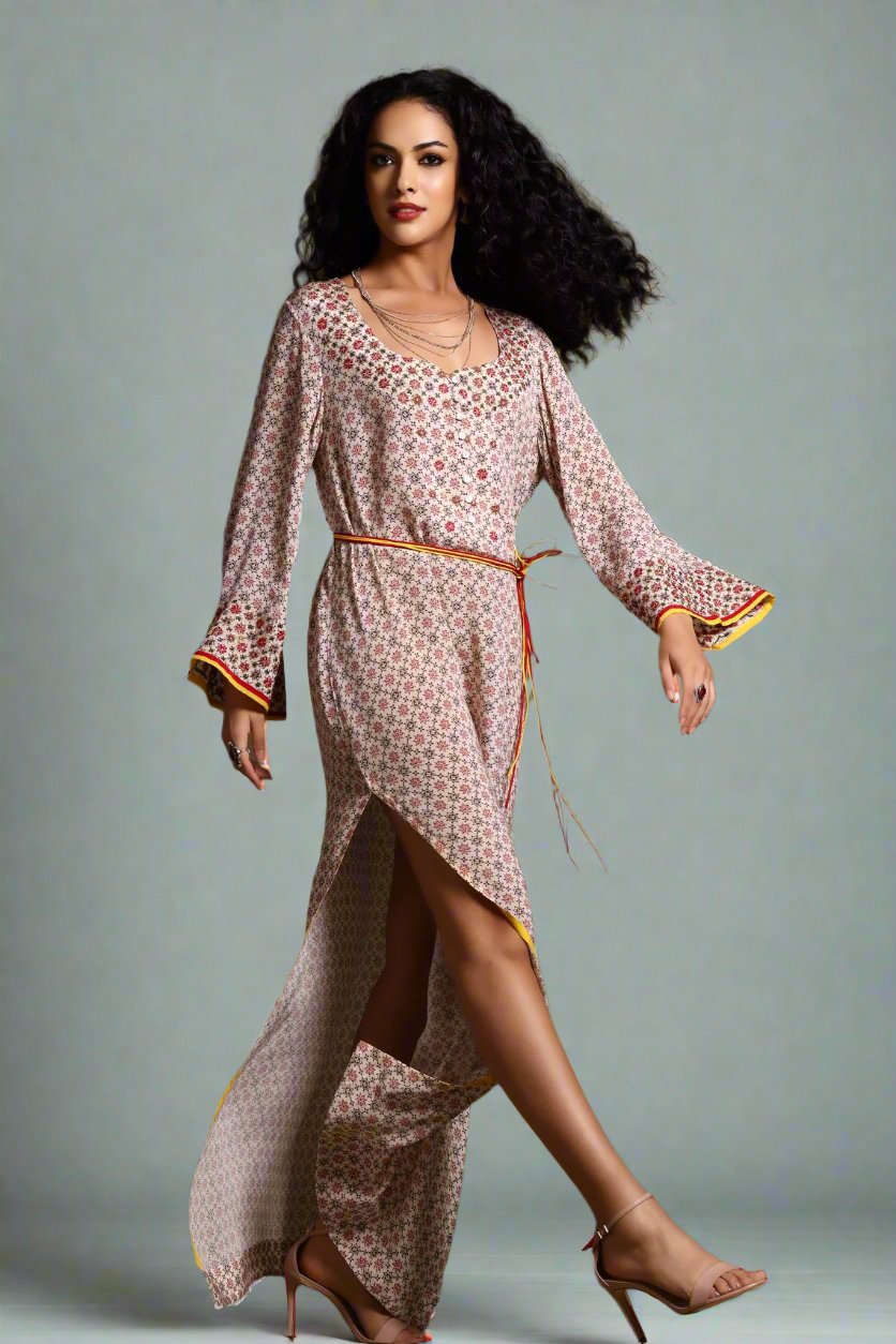 The Mira Long Sleeve Maxi Dress Beige