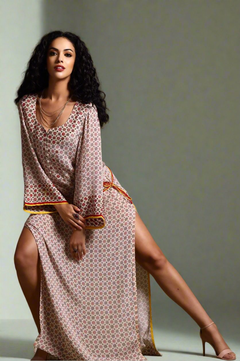The Mira Long Sleeve Maxi Dress Beige
