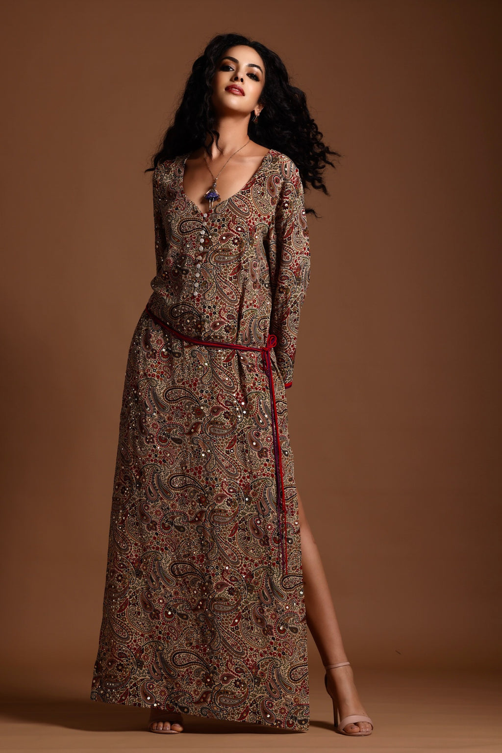 The Mira Long Sleeve Maxi Dress Red