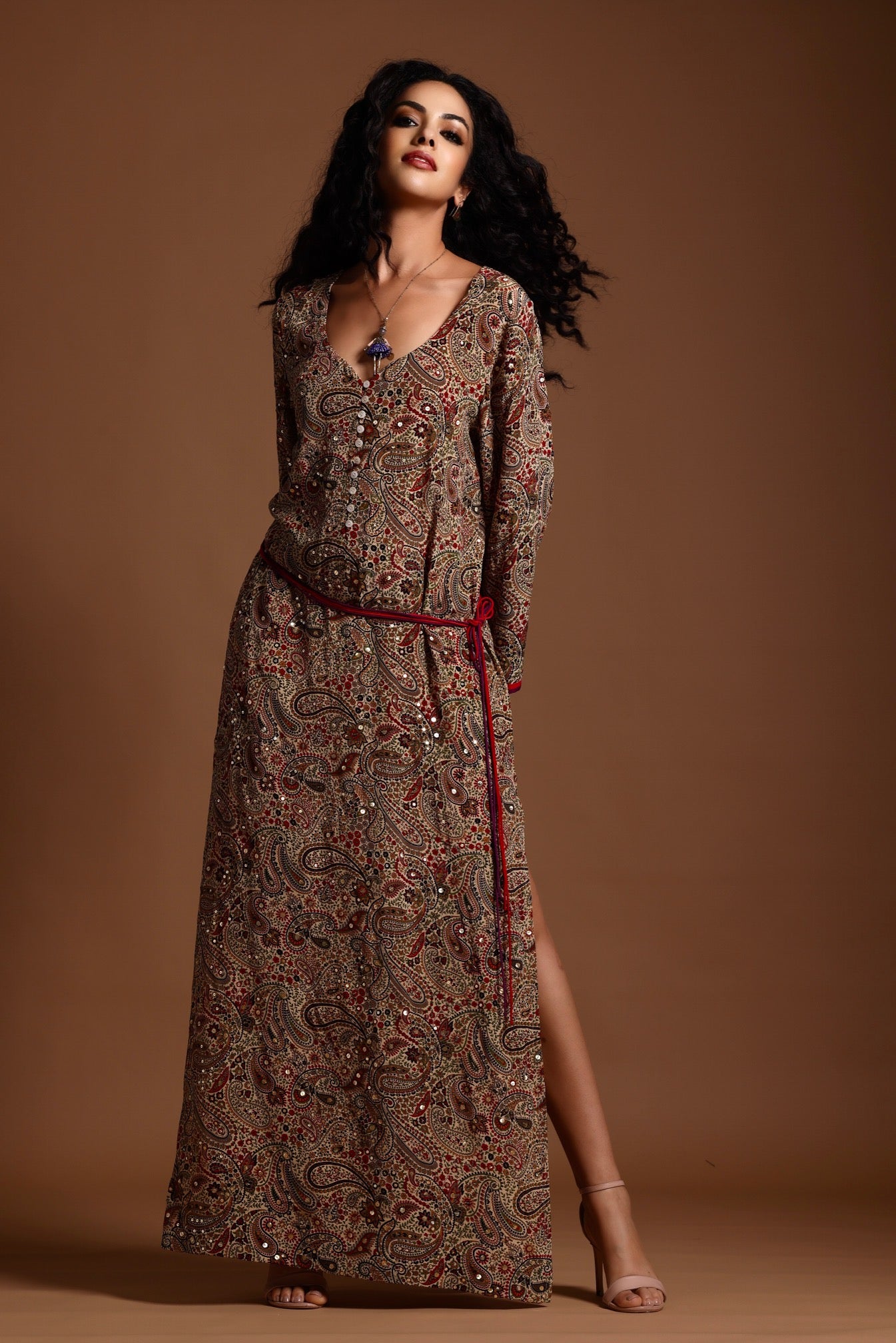 The Mira Long Sleeve Maxi Dress Red