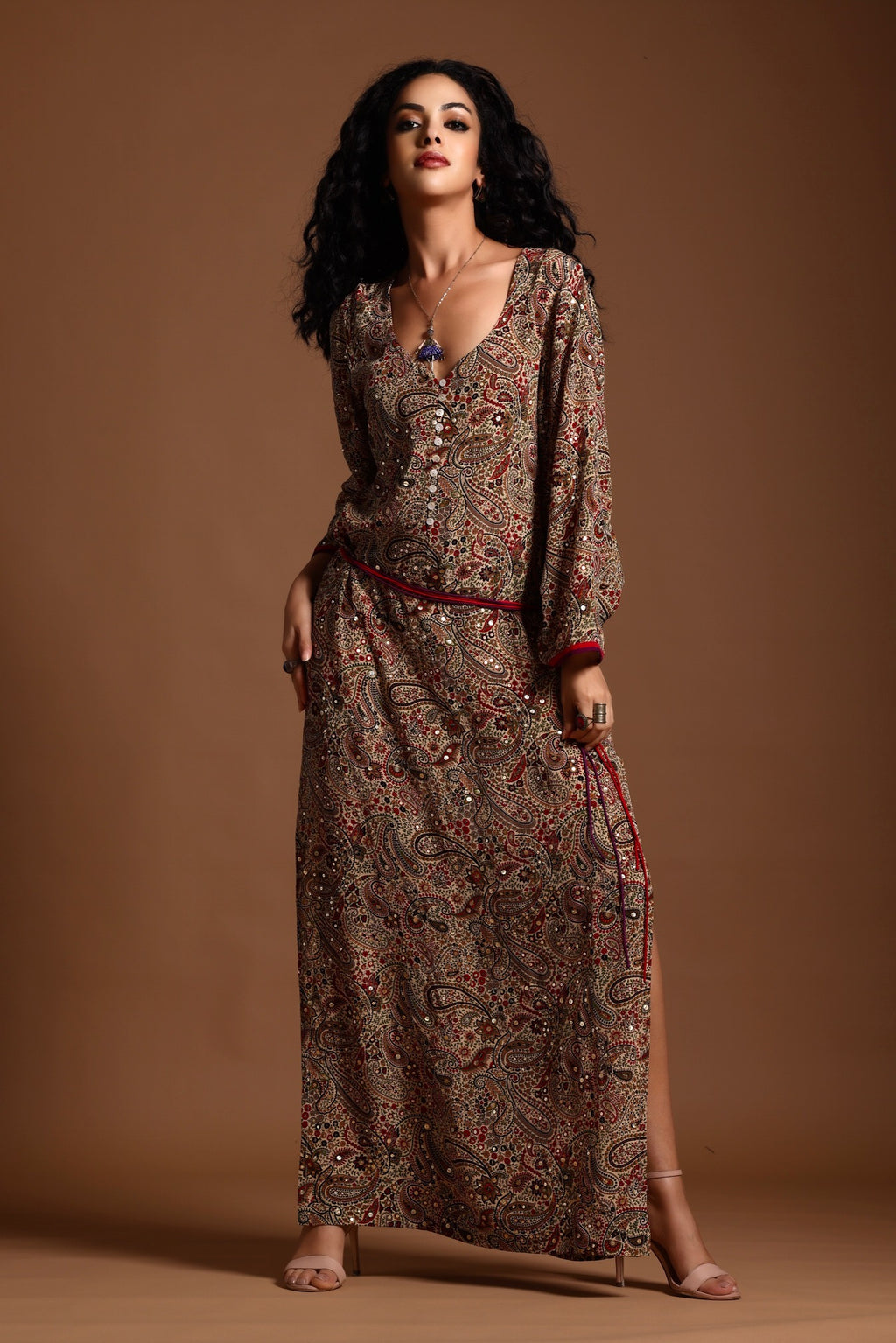 The Mira Long Sleeve Maxi Dress Red