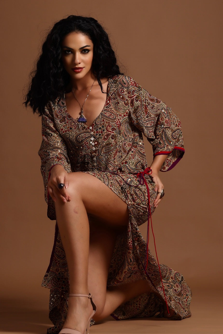 The Mira Long Sleeve Maxi Dress Red