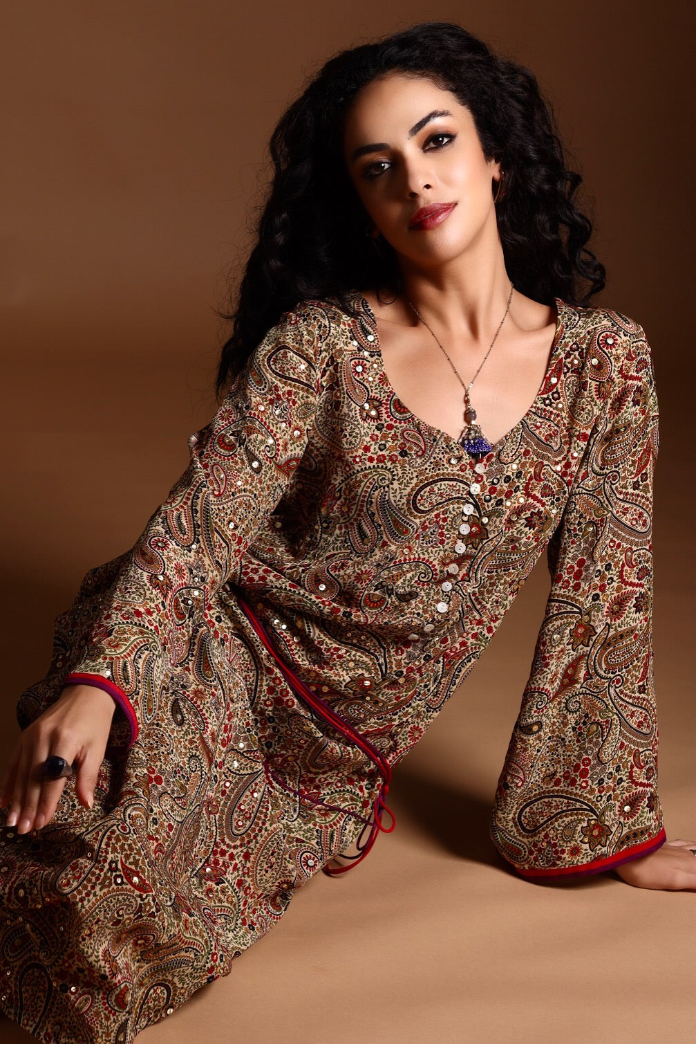 The Mira Long Sleeve Maxi Dress Red