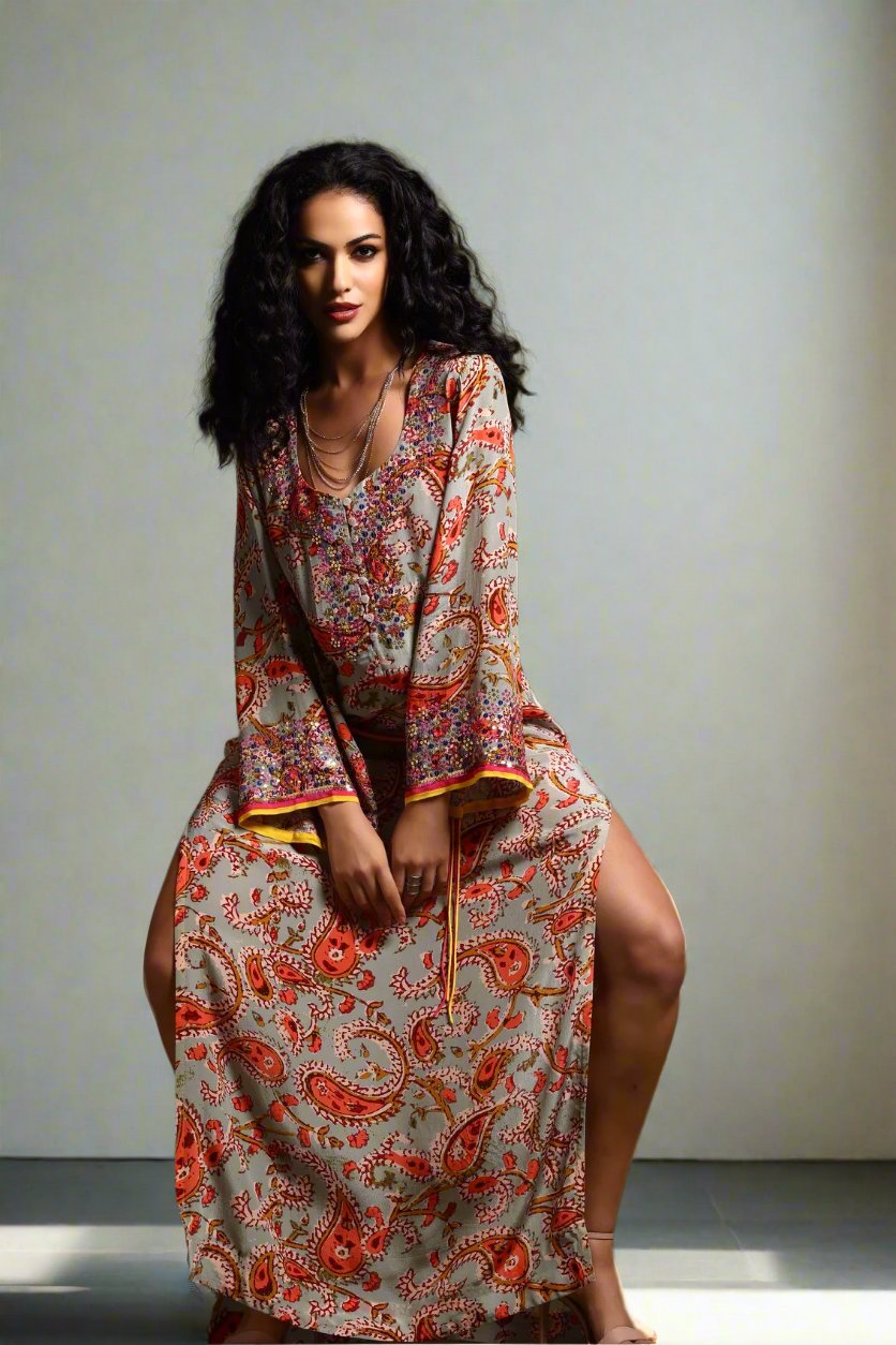 The Mira Long Sleeve Maxi Dress Mix Print