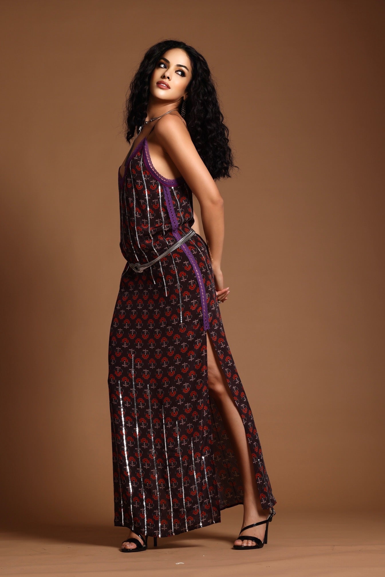 The Uma Long Slip Dress Brown