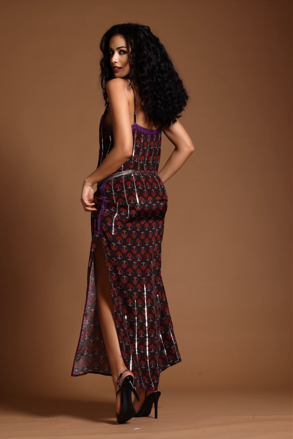 The Uma Long Slip Dress Brown