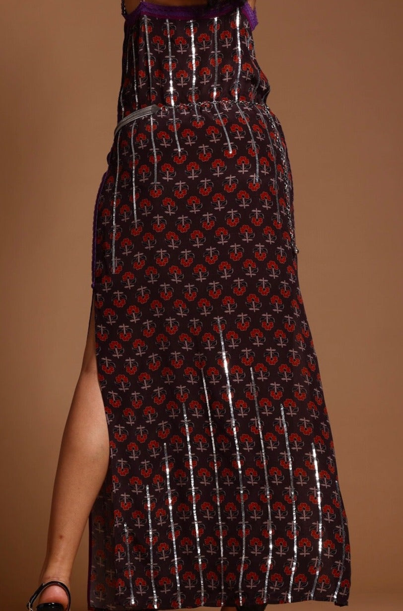 The Uma Long Slip Dress Brown