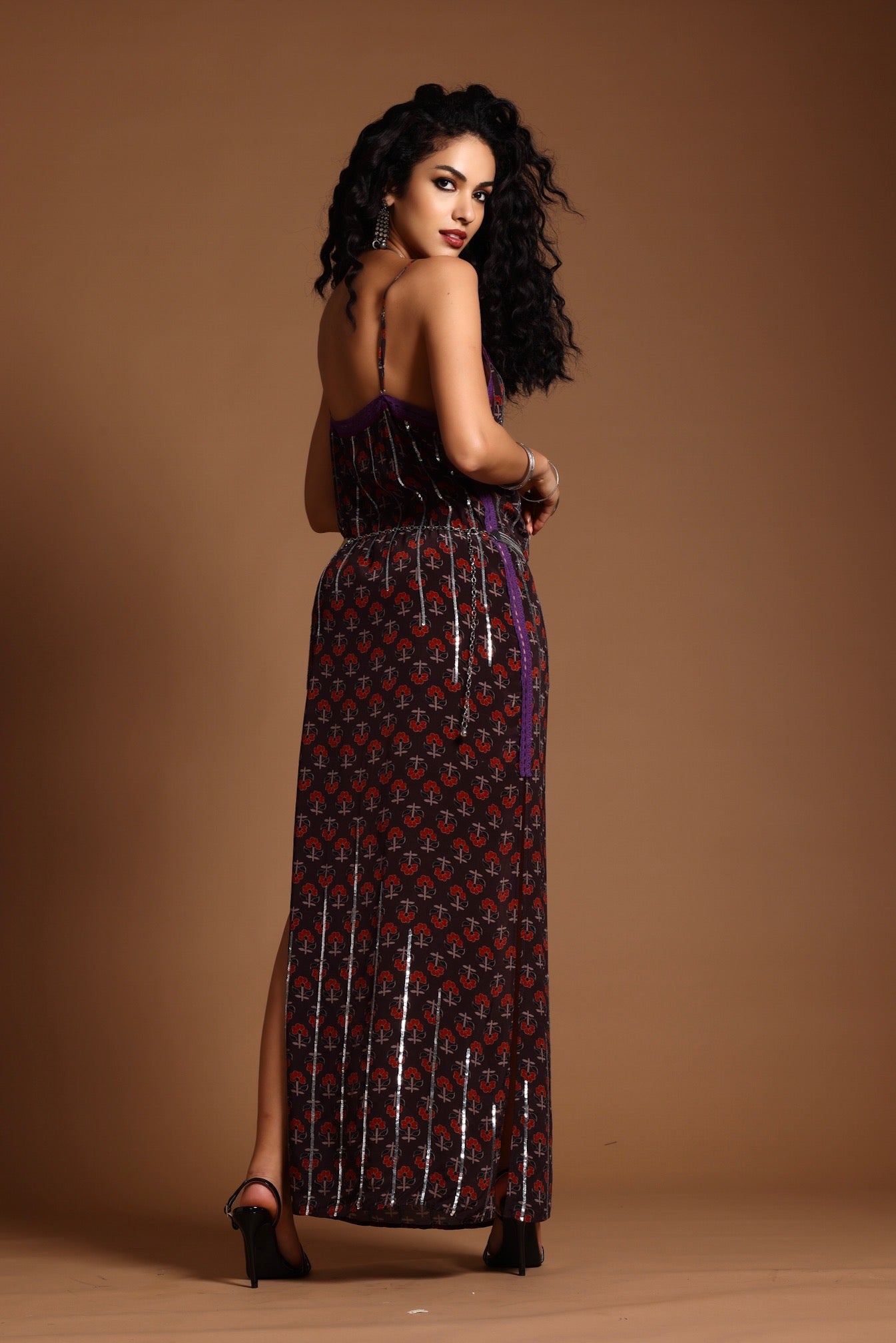 The Uma Long Slip Dress Brown