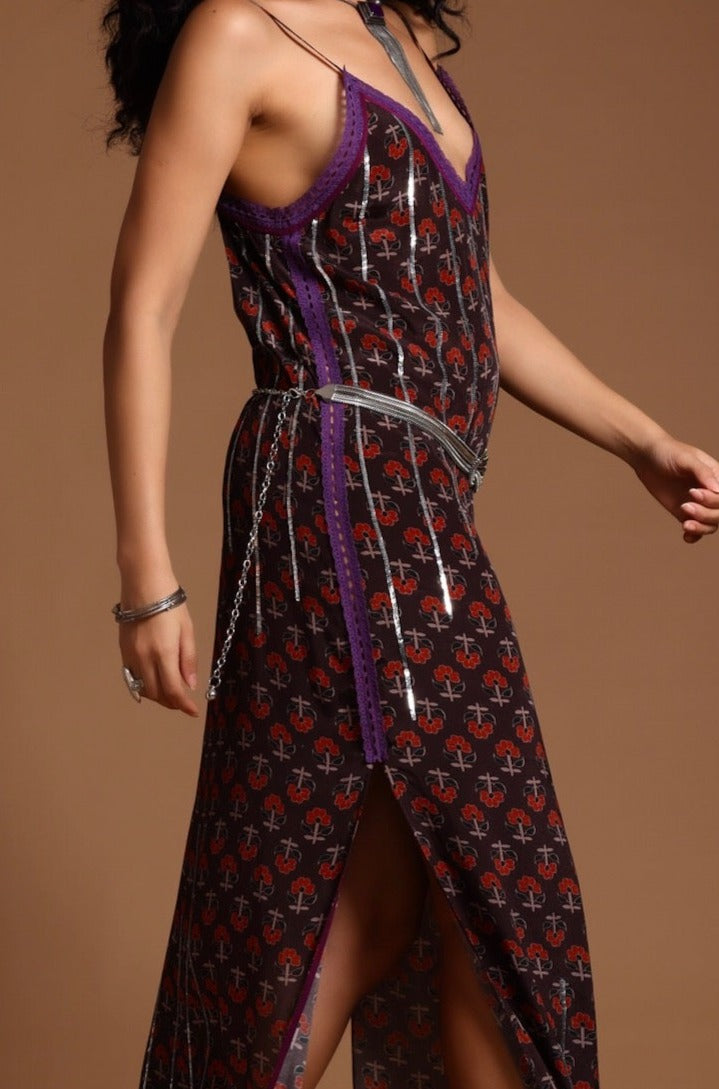 The Uma Long Slip Dress Brown