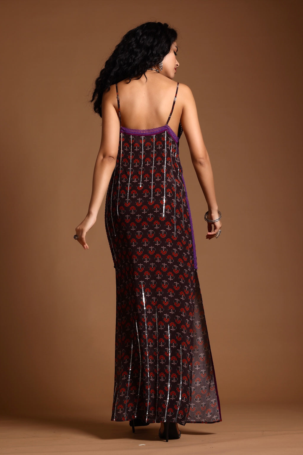 The Uma Long Slip Dress Brown