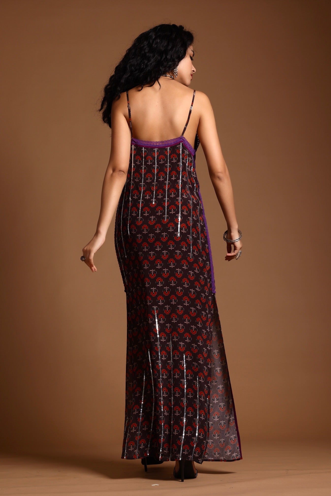 The Uma Long Slip Dress Brown