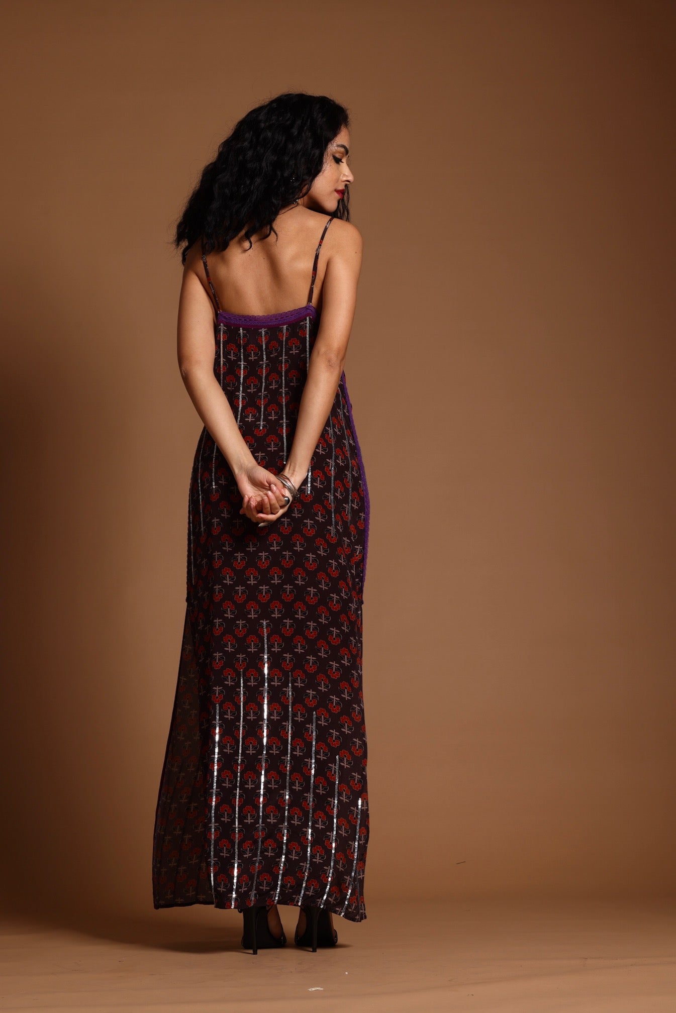The Uma Long Slip Dress Brown