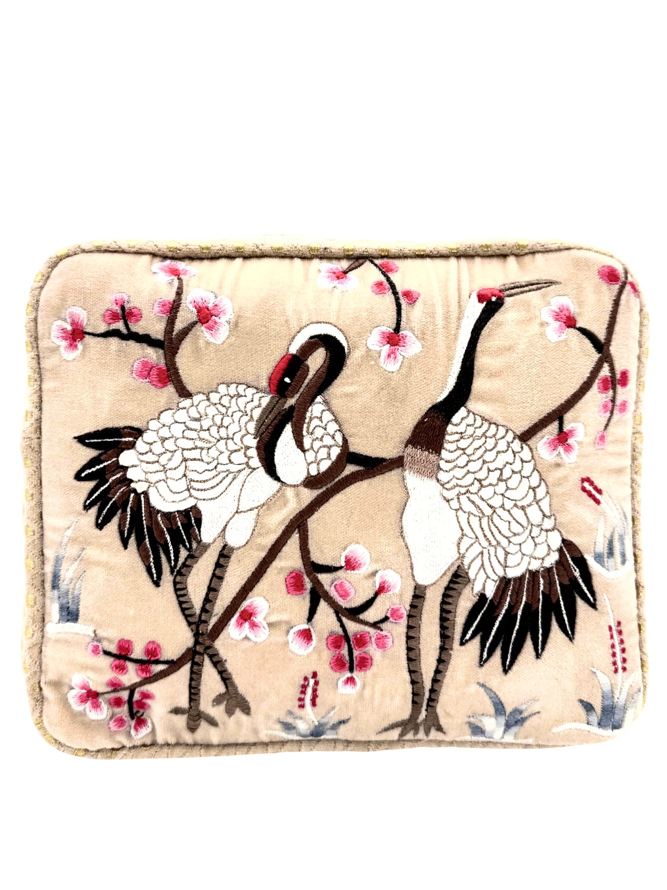 The River Luxe Pouch - Butter Cream - Quilted Embroidered Velvet Pouch