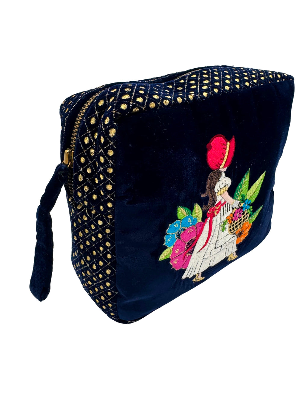 The Willow Cloud Pouch - Navy Blue - Extra Plush Embroidered Velvet Pouch.