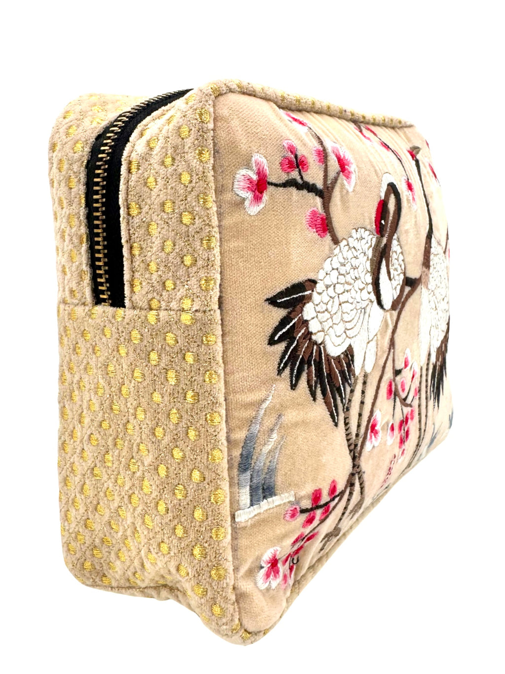 The River Luxe Pouch - Butter Cream - Quilted Embroidered Velvet Pouch